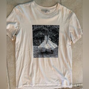 All Saints Cream T-Shirt with Artistic Print